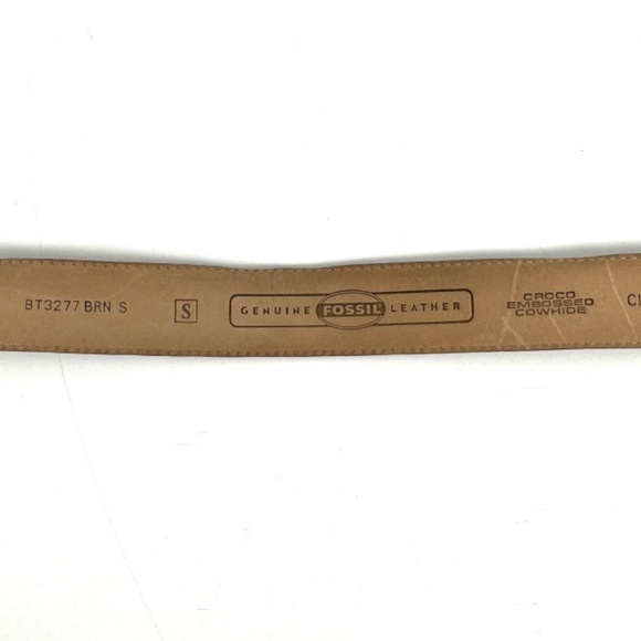 Fossil Brown Genuine Leather Croc Embossed Belt Women's Small Silver Buckle - Picture 3 of 4